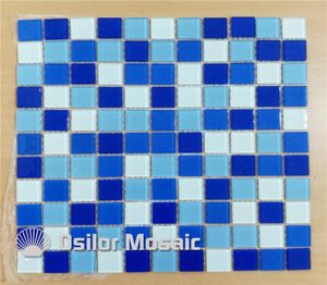 بلاط الفسيفساء الأزرق والأبيض والزجاجي المختلط للحمام ومطبخ السباحة الحائط البلاط 25 × 25 مم 4 متر مربع لكل LO1002278