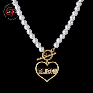 Pendant Necklaces Goxijite Womens Customized Name Necklace Stainless Steel Customized Name Colored Flower and Imitation Pearl Necklace GiftWX