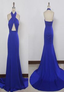 Sexig satinmantel Kvällsklänningar Royal Blue 2019 Criss Cross Prom Dress Ny Long Evening Gowns5989426