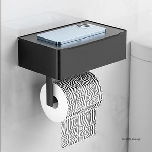 Black Roll Paper Holder With Wipes Dispenser Badrum förvaringsställ Multifunktion Toalett rullhållare Badrum Hårdvarutillgång 240419