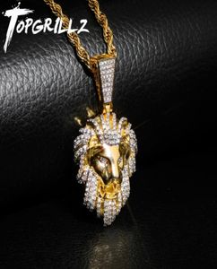 TOPGRILLZ Hip Hop Gold Color Plated Iced Out Micro Pave Cubic Zircon Lion Head Pendant Necklace Charm For Men Jewelry Gifts 2010145774838