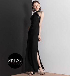 Black Light Luxury Halter Long Dress Slim Fit Платье для вечеринки элегантное сплит -вечернее платье