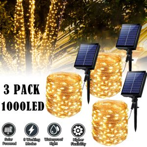 Dekorationer LED Solar String Lights Outdoor Fairy Light Waterproof Festoon Lamp Juldekor för Garden Tree Party 7/12/22/32/52/102m