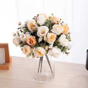 Suszone kwiaty 30 cm jesienne sztuczne kwiaty różowe róże jedwabne bukiet wazon piwonii DIY Bride Wedding Home Room Dekoracja Świąteczna Fałszywe rośliny
