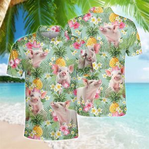 Лето милая свинья графика с коротким рукавом повседневной гавайской женской половой рубашкой для рубашки для рубашки поло