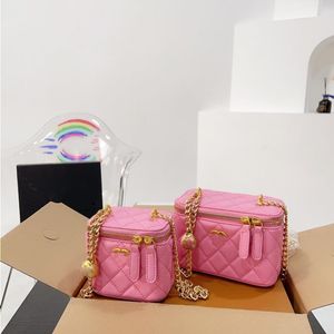 Chanei Designer Crossbody Bag Makeup Bags Cosmetic Bag Square Box With Makeup Mirror Golden Ball Justering Chain Bag äkta läder D UXBJ