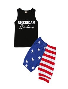 Yaz Boy Boy Tshirt Amerikan Bayrağı Bağımsızlık Ulusal Günü ABD 4 Temmuz Yuvarlak Boyun Mektup Baskı Yıldız Yıldız Şort 2 Pie7307882