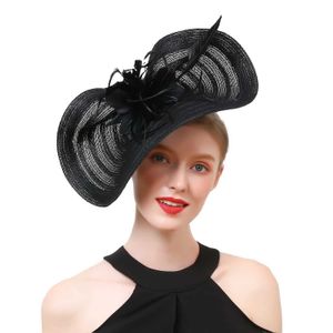 Chapéus de aba larga Chapéus de balde Black Tea Party Feather Fascinators Capacete da Igreja do Casamento Kentucky derby chapéu fascinador Pillbox Hat Banding para Cocktail Y240426