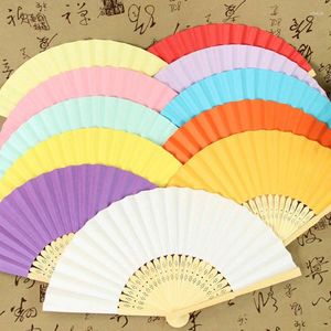 Figurine decorative in stile cinese Folding Van Blank Paper Bamboo Dance Hand Fans Craft Wedding Party Personalized Color Home Home