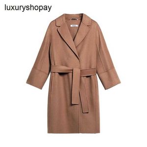 Top MaxMaras Cashmere Coat Womens WrapAcats Camel Primeiro Corte Lã Lace Up Medium 9016043906045