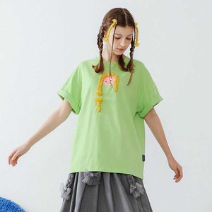 女性用TシャツオリジナルニッチデザインレディースロングTシャツルーズOネック3D織り女性