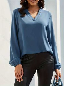 Women's Blouses Shirts Women Fashion Solid Color Blouses Shirts Casual V Neck Long Slve Shirts Tops Ladies Elegant Office Blouses Tops Y240426
