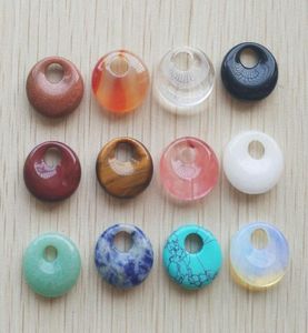 Whole 2016 New high quality Assorted natural stone gogo donut charms pendants beads 18mm for jewelry making Whole 12pcsl1875392