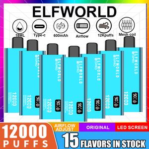 Authentische ElfWorld 12000 Puffs Einweg -Vapes Mesh Coil Shisha Shisha Shisha Crown Bar Jnr LED LEIGE ERFORM EIGARETTES DIGITAL DISGE