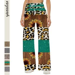 Spodnie damskie Capris Summer Leopard Sunflower Print Strtwear Y2K Pants dla kobiet luksusowe retro luźne proste spodnie mody pantn y240429