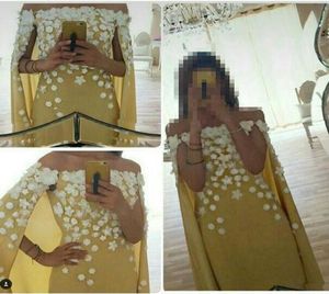 2015 Myriam Fares Elbise Kılıf Omuz Kat Uzunluğu Saten El Yapımı Çiçekler Ünlü Akşam Elbise Cape5476702