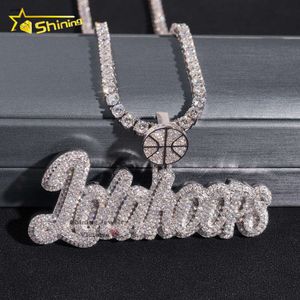 VVs personalizados Moissanite diamante Sterling prateado dourado gelo pingente colar de tênis hip hop nomes personalizados letra pingingdesigner jóias