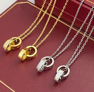 Hot sell designer womens necklace jewelry gold pendant dual ring stainless steel jewelry fashion oval interlocking rings Clavicular chain necklaces lover gift