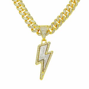 2024 Хип -хоп сплав сплав с полным бриллиантовым ожерельем Персонализированная тенденция молния алмазной кубин