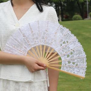 Decorative Figurines Vintage Style Folding Fan With Lace Trim And Tassel Pendant Elegant Fabric Bamboo Handheld Hollowed Hand For Wedding