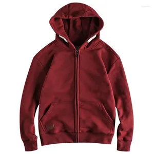 Men's Hoodies Fleece Thick Hooded Sweatshirt Retro Zip Cardigan Jacket Cotton Coat Top For Male