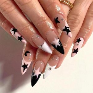 False Nails 24pcs Fashion Y2K Press su stelle di mandorle con ciondoli indossabili Fine Finote Fine Falli Tips a stiletto