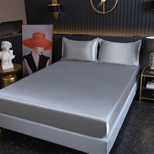 Folha de cetim de cetim de luxo capa de colchão de cores sólidas de ponta com folha de cama de banda elástica Rayon fit 240424