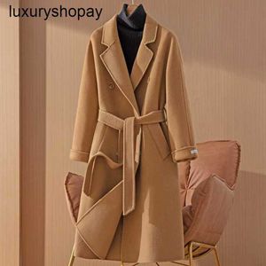 Maxmaras Cashmere Coat Womens Wool Coats 101801 Camel Double Sided Mid Length 2024 New Winter Breasted Button Woolen Q70h