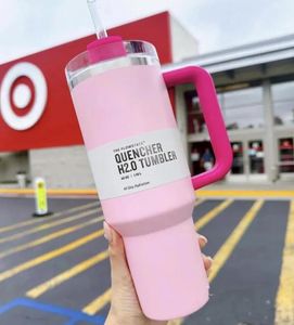 US Stock Pink Flamingo Tumbler Quencher H2.0 40oz rostfritt stålkoppar HANDLE LID OCH STACH 2ND GENERATION BIL MUGS Vattenflaskor GG0429