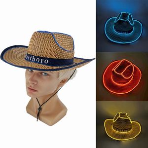 Мода Summer Beach Western Cowboy Cowgirl Шляпа светодиода соломенные шляпы для мужчин козырьки кепки женщины Лето 240425