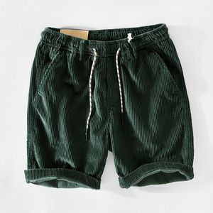 Summer Vintage Green Drawstring Casual Shorts for Men Loose Elastic High Waist Solid Color Wide Leg Shorts Streetwear Beachwear 2404274
