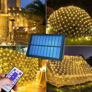 Dekorationer Solar Power eller EU Plug LED NET String Lights Street Garlands Christmas Outdoor New Year Wedding Party Fairy Garden Decor