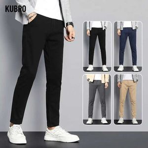 Men's Pants KUBRO Four Seasons Fashion Mens Casual Business Straight Anti wrinkle Elastic Summer Professional Dress Full Length Q240429