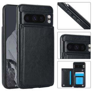 Shockproof Flip Leather Card Holder Wallet Case for Google Pixel 8 Pro 8A, Double Magnetic Clasp, Folio Kickstand Phone Cover