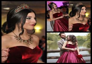 2016 Evening Prom Dresses vestidos de fiesta Real Picture Sweetheart Burgundy Wine Red Velvet Satin Ball Gown Formal Long Gowns3811749