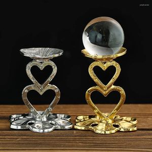 Decorative Plates Metal Double Love Crystal Ball Base Quartz Ore Display Stand Wall Decoration Home Tabletop Ornaments Support Accessories