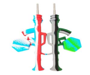 Smoking Pipes Tube AK47 Shape Silicone Dab Collector26ml Container Portable Smoke Pipe With Titanium Tip Dab Straw Oil Rig5048224
