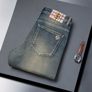 Jeans Mens Autumn and Winter Thick Embroidered Korean Version Youth Small Foot Slim Fit Elastic Mens Long Pants