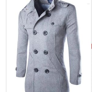 Men's Trench Coats Men Winter Wool Coat High Quality Solid Color Simple Blends Woolen Pea Male Casual Overcoat 2024