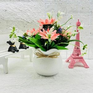 Decorative Flowers Artificial Floral Decor Elegant Potted Plants For Home Office 5 Flower Head Table Centerpiece Indoor