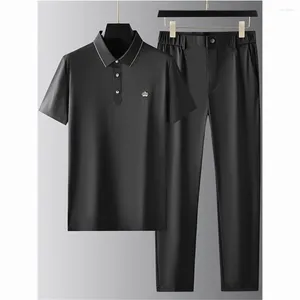 Erkek Trailsits Yaz Setleri: Açık mavi olmayan demir olmayan ve kırışıklık dirençli gündelik ipek-cotton yakasında yüksek kaliteli hızlı kuruyan spor giyim