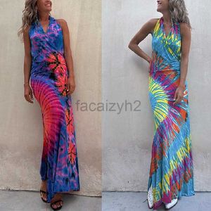 Basic Casual Dresses Designer Dress Summer Sexy temperament Women's printed neck hanging V-neck open back large hem dress long skirt