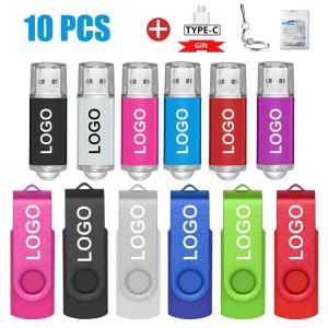 Enheter 10st USB Flash Drive Pen Drive 1 GB 2GB 4GB 8GB 16GB Pendrive 32GB 64GB 128GB USB Stick Flash Disk Android Micro/PC Gratis logotyp