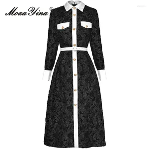 Sukienki swobodne moaayina jesienna moda projektant mody czarny vintage jacquard sukienka damska lapa z długim rękawem pojedyncze piersi szczupły