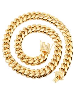 12mm Stainless Steel Cuban Chain Necklace Hip hop Jewelry Gold CZ Clasp Mens Necklace Link 1820inch3519621