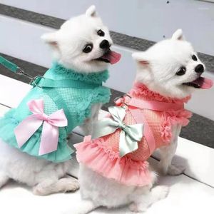 Odzież dla psa oddychające sukienki z siatki urocze uprzężę smycz dla małych psów ubrania