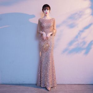 Champagne Lace Arabic Evening Dresses Long Sleeve Women Elegant Mermaid Dress Maxi Prom dress Party Gown Abendkleider Robe De Soiree Vestidos