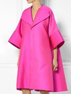 Vintage Dres Clothing Spring Summer Half Sleeve Loose Dresses Casual Chic Lapel Tunicas Midi Pink Dress 240425