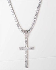 Karopel Hip Hop Micro Pave Cyrron Cross Cross Crystal Crystal niestandardowy łańcuch tenisowy Naszyjnik lodu na szyi 2109292796499184