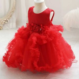 Girl's Dresses Summer New Girls First Birthday Sticker Sleeveless Mesh Fluffy Dress Wedding Flower Girl Fashion Sweet Cute Evening Dress